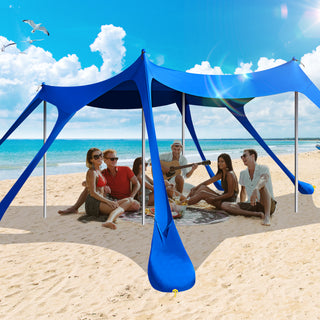 10x10ft 8-10 Person Beach Tent Canopy with 6 Sandbags, UPF50+ Sun Shade Portable Outdoor Sun Shelter Beach Tents, Easy Setup for Camping Trips, Fishing, Backyard Fun and Picnics - Dark Blue