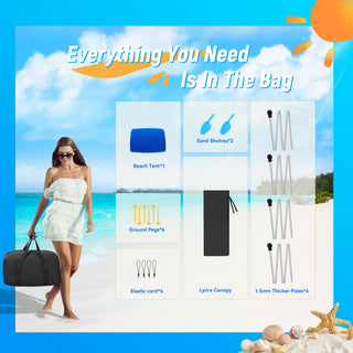 10x10ft 8-10 Person Beach Tent Canopy with 6 Sandbags, UPF50+ Sun Shade Portable Outdoor Sun Shelter Beach Tents, Easy Setup for Camping Trips, Fishing, Backyard Fun and Picnics - Dark Blue