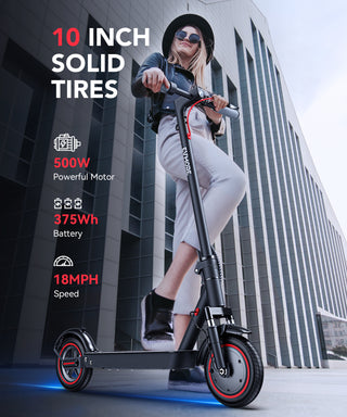 Adult Electric Scooter, 10" Pneumatic Tire, Max 30 mile Range 500W Foldable Scooter, Black