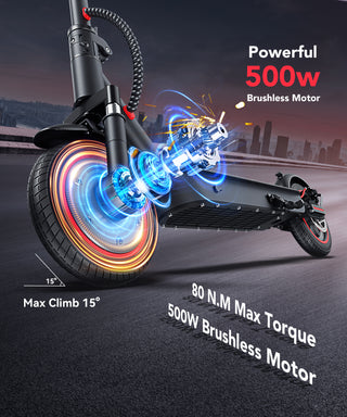 Adult Electric Scooter, 10" Pneumatic Tire, Max 30 mile Range 500W Foldable Scooter, Black