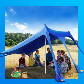 10x10ft 8-10 Person Beach Tent Canopy with 6 Sandbags, UPF50+ Sun Shade Portable Outdoor Sun Shelter Beach Tents, Easy Setup for Camping Trips, Fishing, Backyard Fun and Picnics - Dark Blue