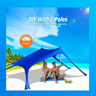 10x10ft 8-10 Person Beach Tent Canopy with 6 Sandbags, UPF50+ Sun Shade Portable Outdoor Sun Shelter Beach Tents, Easy Setup for Camping Trips, Fishing, Backyard Fun and Picnics - Dark Blue