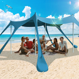 10x10ft 8-10 Person Beach Tent Canopy with 6 Sandbags, UPF50+ Sun Shade Portable Outdoor Sun Shelter Beach Tents, Easy Setup for Camping Trips, Fishing, Backyard Fun and Picnics - Navy