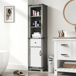 EVMORE Bathroom Storage Cabinet, 6-Tier Tall Narrow Bathroom Cabinet Freestanding Tower with Adjustable Shelves and Doors for Bathroom, Living Room, Home Office