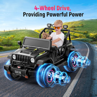 24V 2 Seater Ride on Toys for Kids, Kids Ride on Truck with Remote Control, 20.28" Wide Seat, Powerful 400W Motor, Bluetooth, MP3, 2 Seat Belts, Lights (Black)
