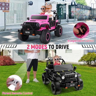 24V 2 Seater Ride on Toys for Kids, Kids Ride on Truck with Remote Control, 20.28" Wide Seat, Powerful 400W Motor, Bluetooth, MP3, 2 Seat Belts, Lights (Black)