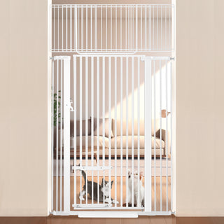 71" Extra Tall Pet Gate with Cat Door, 29.5"-40.6" Adjustable Wide Pressure Mounted Walk Through Swing Safety Gates, White