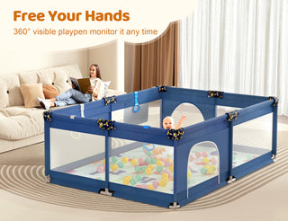 71"x 59" Large Baby Playpen with Mat, Unisex Kids Baby Safety Activity Center Playard Play Yard Fence Anti-Slip Base for Infant Toddler