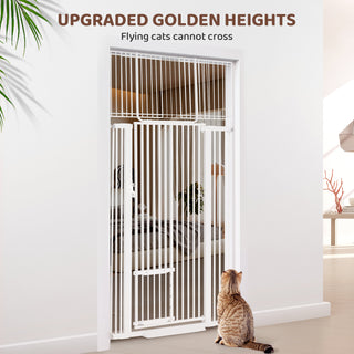 71" Extra Tall Pet Gate with Cat Door, 29.5"-40.6" Adjustable Wide Pressure Mounted Walk Through Swing Safety Gates, White
