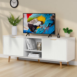 TV Stand for TVs up to 65" with Sliding Fluted-Doors, Modern Entertainment Center with Storage Cabinets and Shelves for Living Room