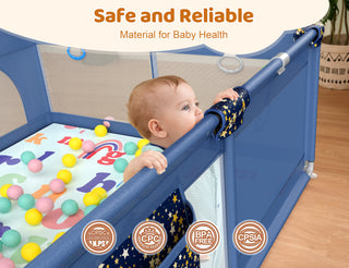 71"x 59" Large Baby Playpen with Mat, Unisex Kids Baby Safety Activity Center Playard Play Yard Fence Anti-Slip Base for Infant Toddler