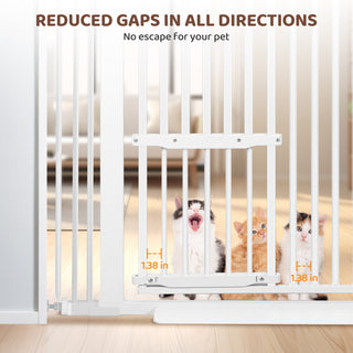 71" Extra Tall Pet Gate with Cat Door, 29.5"-40.6" Adjustable Wide Pressure Mounted Walk Through Swing Safety Gates, White