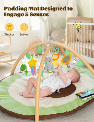 6-IN-1 Washable Baby Activity Play Mat, Unisex Baby Activity Gym Tummy Time Mat with 6 Detachable Toys Gift for Toddler Infant 0-6-12-18 Months