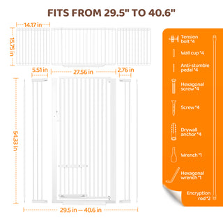 71" Extra Tall Pet Gate with Cat Door, 29.5"-40.6" Adjustable Wide Pressure Mounted Walk Through Swing Safety Gates, White