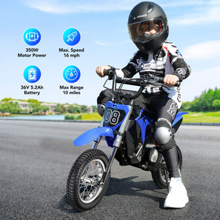 36V 300W Electric Dirt Bike for Kids Ages 5-10,Fast Speed Electric Motorcycle Up to 16 MPH & 10 Miles Long-Range,Twist Grip Throttle,3-Speed Modes,Dual Suspension & Brakes for Kids Ride on Toys