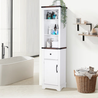 Bathroom Storage Cabinet, 6-Tier Tall Narrow Bathroom Cabinet Freestanding Tower with Adjustable Shelves and Doors for Bathroom, Living Room, Home Office