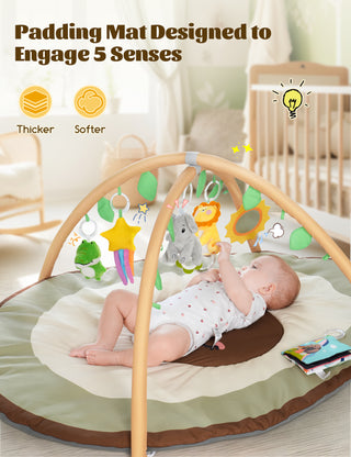 6-IN-1 Washable Baby Activity Play Mat, Unisex Baby Activity Gym Tummy Time Mat with 6 Detachable Toys Gift for Toddler Infant 0-6-12-18 Months