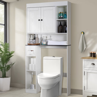 Over The Toilet Storage Cabinet,Farmhouse Storage Cabinet Over The Toilets Shelf with 2 Barn Door & Toilet Paper Holder Stand,Home Space-Saving Toilet Rack,Bathroom Cabinets for Bathroom,Laundry