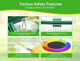 Metal Swing Sets for Backyard, Outdoor Playground Playset for Kids Aged 3-12 with Saucer Swing, Glider, Rope Swing & Basketball Hoop