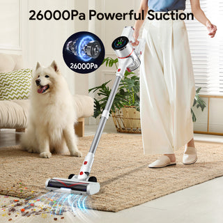 Voweek VC11 6 in 1 Cordless Vacuum Cleaner with LED Display, Anti-Tangle, 45Min Runtime Detachable Battery, White