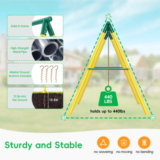 Yisufo Metal Swing Set for Backyard,Swing Sets Playground Swingset Outdoor for Kids with 2 Swings, Climbing Ladder & Nets, Trapeze Bar and Basketball Hoop