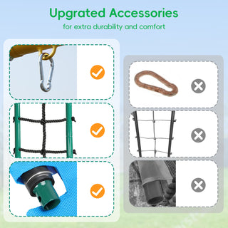 Yisufo Metal Swing Set for Backyard,Swing Sets Playground Swingset Outdoor for Kids with 2 Swings, Climbing Ladder & Nets, Trapeze Bar and Basketball Hoop