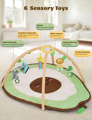 6-IN-1 Washable Baby Activity Play Mat, Unisex Baby Activity Gym Tummy Time Mat with 6 Detachable Toys Gift for Toddler Infant 0-6-12-18 Months