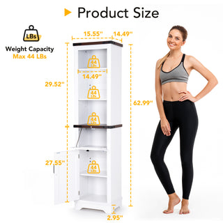 Bathroom Storage Cabinet, 6-Tier Tall Narrow Bathroom Cabinet Freestanding Tower with Adjustable Shelves and Doors for Bathroom, Living Room, Home Office