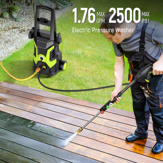 Yisufo Electric Pressure Washer,2500 PSI Pressure Cleaner Wash Machine with Upgraded Swivel Joint, 4 Nozzles Tips 25 FT Hose for Car/Patios/Garden/Fences-Green