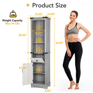 Bathroom Storage Cabinet, 6-Tier Tall Narrow Bathroom Cabinet Freestanding Tower with Adjustable Shelves and Doors for Bathroom, Living Room, Home Office