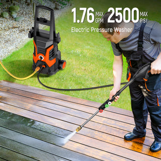 Yisufo Electric Pressure Washer,2500 PSI Pressure Cleaner Wash Machine with Upgraded Swivel Joint, 4 Nozzles Tips 25 FT Hose for Car/Patios/Garden/Fences-Orange
