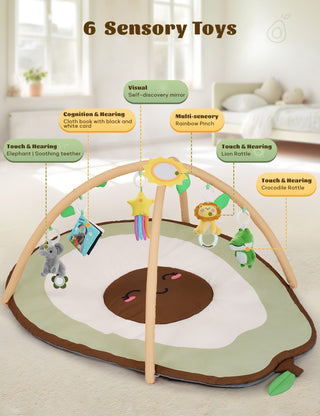6-IN-1 Washable Baby Activity Play Mat, Unisex Baby Activity Gym Tummy Time Mat with 6 Detachable Toys Gift for Toddler Infant 0-6-12-18 Months