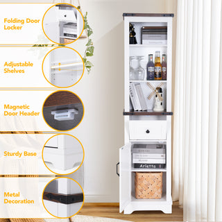 Bathroom Storage Cabinet, 6-Tier Tall Narrow Bathroom Cabinet Freestanding Tower with Adjustable Shelves and Doors for Bathroom, Living Room, Home Office