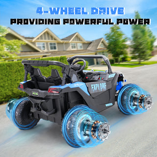 4WD Kids Ride on Car,24V Electric Off-Road UTV Truck,20" Spacious 2 Seat,7Ah Large Battery Electric Car with Remote Control,Safety Belt,Horn,Music,and Lights for Kids Aged 3-8 Years Blue
