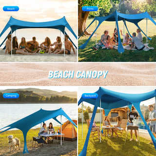 10x10ft 8-10 Person Beach Tent Canopy with 6 Sandbags, UPF50+ Sun Shade Portable Outdoor Sun Shelter Beach Tents, Easy Setup for Camping Trips, Fishing, Backyard Fun and Picnics - Navy