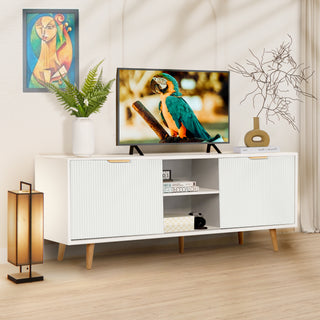 TV Stand for TVs up to 65" with Sliding Fluted-Doors, Modern Entertainment Center with Storage Cabinets and Shelves for Living Room