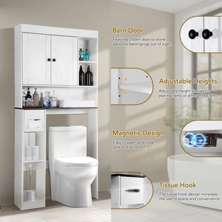 Over The Toilet Storage Cabinet,Farmhouse Storage Cabinet Over The Toilets Shelf with 2 Barn Door & Toilet Paper Holder Stand,Home Space-Saving Toilet Rack,Bathroom Cabinets for Bathroom,Laundry