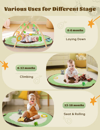 6-IN-1 Washable Baby Activity Play Mat, Unisex Baby Activity Gym Tummy Time Mat with 6 Detachable Toys Gift for Toddler Infant 0-6-12-18 Months