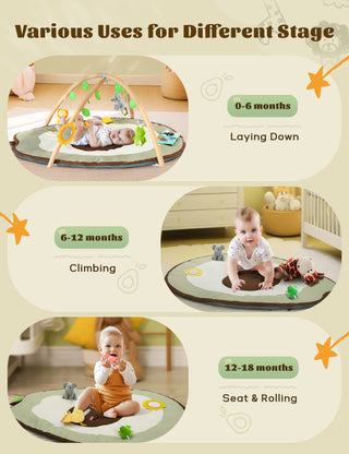 6-IN-1 Washable Baby Activity Play Mat, Unisex Baby Activity Gym Tummy Time Mat with 6 Detachable Toys Gift for Toddler Infant 0-6-12-18 Months