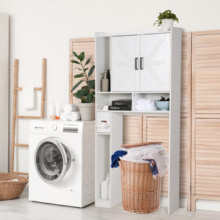 Over-the-Toilet Storage Cabinet with Adjustable Shelves | Freestanding Bathroom Organizer | Farmhouse Style | Waterproof & Space-Saving | 65" H x 32" D x 7.7" W | White