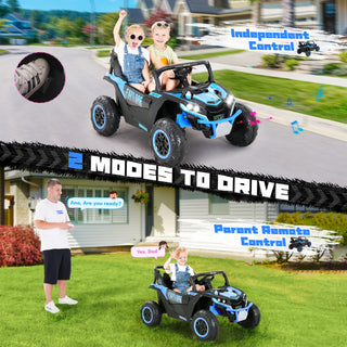 4WD Kids Ride on Car,24V Electric Off-Road UTV Truck,20" Spacious 2 Seat,7Ah Large Battery Electric Car with Remote Control,Safety Belt,Horn,Music,and Lights for Kids Aged 3-8 Years Blue
