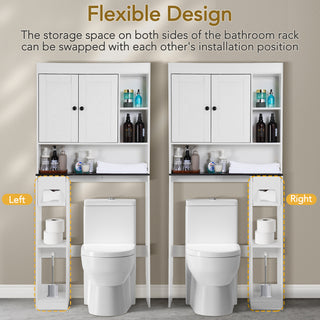 Over The Toilet Storage Cabinet,Farmhouse Storage Cabinet Over The Toilets Shelf with 2 Barn Door & Toilet Paper Holder Stand,Home Space-Saving Toilet Rack,Bathroom Cabinets for Bathroom,Laundry