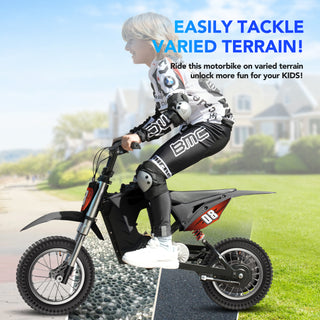 36V 300W Electric Dirt Bike for Kids Ages 5-10,Fast Speed Electric Motorcycle Up to 16 MPH & 10 Miles Long-Range,Twist Grip Throttle,3-Speed Modes,Dual Suspension & Brakes for Kids Ride on Toys Red