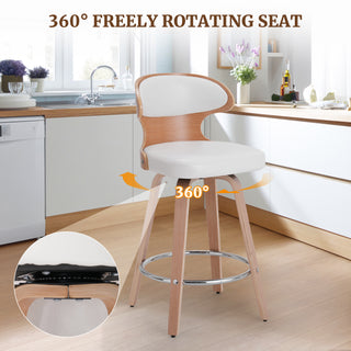 Bar Stools Swivel Barstools Counter Stools with Back Sets of 2, Mid-Century Modern PU Leather Upholstered Counter Height Barstools, Kitchen Island Bar Chairs