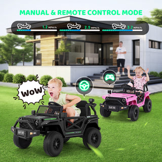 12V Kids Toddler Ride On Truck Electric Car,7Ah Large Battery Kids Powerful Ride On Jeep with Remote Control,2 Speeds,LED Lights,Horn,Music for Kids Toddlers Black