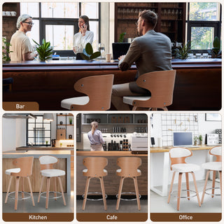 Bar Stools Swivel Barstools Counter Stools with Back Sets of 2, Mid-Century Modern PU Leather Upholstered Counter Height Barstools, Kitchen Island Bar Chairs