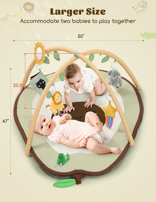 6-IN-1 Washable Baby Activity Play Mat, Unisex Baby Activity Gym Tummy Time Mat with 6 Detachable Toys Gift for Toddler Infant 0-6-12-18 Months