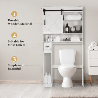 Over The Toilet Storage Cabinet,Farmhouse Storage Cabinet Over The Toilets Shelf with 2 Barn Door & Toilet Paper Holder Stand,Home Space-Saving Toilet Rack,Bathroom Cabinets for Bathroom,Laundry
