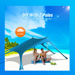 10x10ft 8-10 Person Beach Tent Canopy with 6 Sandbags, UPF50+ Sun Shade Portable Outdoor Sun Shelter Beach Tents, Easy Setup for Camping Trips, Fishing, Backyard Fun and Picnics - Navy