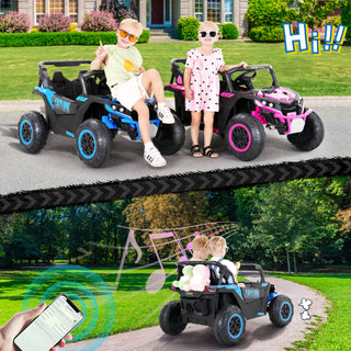 4WD Kids Ride on Car,24V Electric Off-Road UTV Truck,20" Spacious 2 Seat,7Ah Large Battery Electric Car with Remote Control,Safety Belt,Horn,Music,and Lights for Kids Aged 3-8 Years Blue